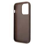 Guess PU 4G Kovový zadný kryt s logom pre iPhone 15 Pro Brown