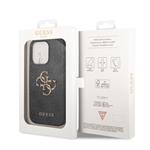 Guess PU 4G Kovový zadný kryt s logom pre iPhone 15 Pro Grey