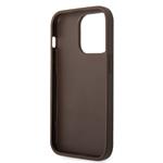 Guess PU 4G Kovový zadný kryt s logom pre iPhone 15 Pro Max Brown