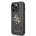 Guess PU 4G Kovový zadný kryt s logom pre iPhone 15 Pro Max Grey