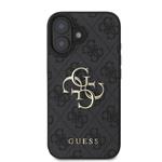 Guess PU 4G Kovový zadný kryt s logom pre iPhone 16 Grey