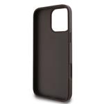 Guess PU 4G Kovový zadný kryt s logom pre iPhone 16 Pro Brown