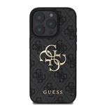 Guess PU 4G Kovový zadný kryt s logom pre iPhone 16 Pro Grey