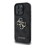 Guess PU 4G Kovový zadný kryt s logom pre iPhone 16 Pro Grey