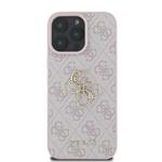 Guess PU 4G Kovový zadný kryt s logom pre iPhone 16 Pro Pink