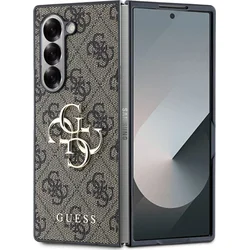 Guess PU 4G Kovový zadný kryt s logom pre Samsung Galaxy Z Fold 6 Brown
