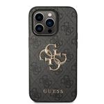 Guess PU 4G Metal Logo Zadní Kryt pro iPhone 15 Pro Max Grey