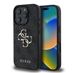 Guess PU 4G Metal Logo Zadní Kryt pro iPhone 16 Pro Grey