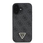 Guess PU 4G štrasový trojuholník s kovovým logom Zadný kryt + popruh pre iPhone 16 Black
