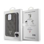 Guess PU 4G štrasový trojuholník s kovovým logom Zadný kryt + popruh pre iPhone 16 Pro Brown