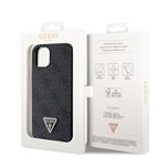 Guess PU 4G štrasový trojuholník s kovovým logom Zadný kryt pre iPhone 15 Black