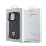 Guess PU 4G štrasový trojuholník s kovovým logom Zadný kryt pre iPhone 16 Pro Max Black