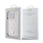 Guess PU 4G štrasový trojuholník s kovovým logom Zadný kryt pre iPhone 16 Pro Max Pink