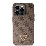Guess PU 4G Strass Triangle Metal Logo Zadní Kryt pro iPhone 15 Pro Brown