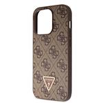 Guess PU 4G Strass Triangle Metal Logo Zadní Kryt pro iPhone 15 Pro Brown