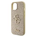 Guess PU Fixed Glitter 4G Metal Logo Zadní Kryt pro iPhone 15 Gold