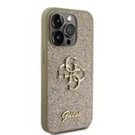 Guess PU Fixed Glitter 4G Metal Logo Zadní Kryt pro iPhone 15 Pro Gold