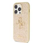 Guess PU Fixed Glitter 4G Metal Logo Zadní Kryt pro iPhone 15 Pro Max Gold