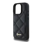Guess PU kožený prešívaný zadný kryt pre iPhone 16 Pro Max Black