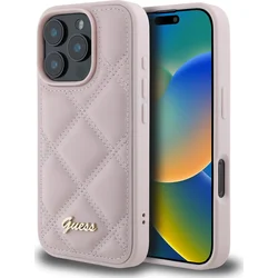 Guess PU kožený prešívaný zadný kryt pre iPhone 16 Pro Max Pink