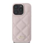 Guess PU kožený prešívaný zadný kryt pre iPhone 16 Pro Pink