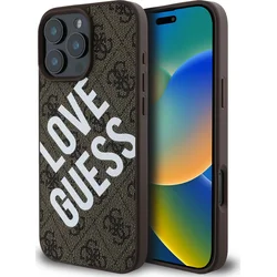 Guess PU kožený zadný kryt 4G Big Love Logo MagSafe pre iPhone 16 Pro Max Brown