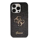 Guess PU Pevný zadný kryt s kovovým logom 4G Glitter pre iPhone 15 Pro Max Black