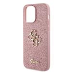 Guess PU Pevný zadný kryt s kovovým logom 4G Glitter pre iPhone 15 Pro Max Pink