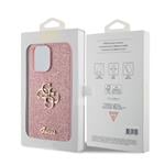 Guess PU Pevný zadný kryt s kovovým logom 4G Glitter pre iPhone 15 Pro Max Pink