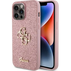Guess PU Pevný zadný kryt s kovovým logom 4G Glitter pre iPhone 15 Pro Max Pink