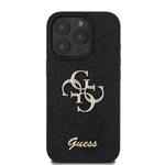 Guess PU Pevný zadný kryt s kovovým logom 4G Glitter pre iPhone 16 Pro Max Black