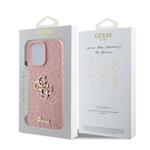 Guess PU pevný zadný kryt s kovovým logom 4G Glitter pre iPhone 16 Pro Pink