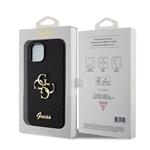 Guess PU pevný zadný kryt s kovovým logom 4G s trblietkami pre iPhone 15 Black