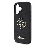 Guess PU pevný zadný kryt s kovovým logom 4G s trblietkami pre iPhone 16 Plus Black