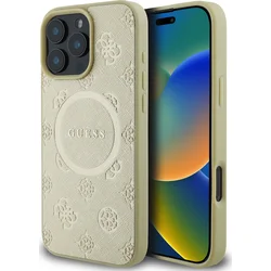 Guess Saffiano Peony Stamp MagSafe zadný kryt pre iPhone 16 Pro Gold