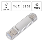 Hama Flash Pen Laeta, USB-C/USB-A 3.1, 32 GB, 40 MB/s, strieborná