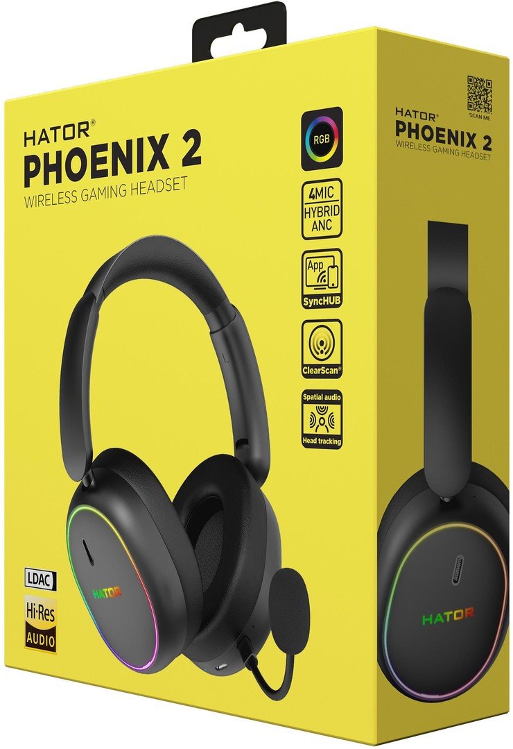 Hator PHOENIX 2 bezdrátová sluchátka černá