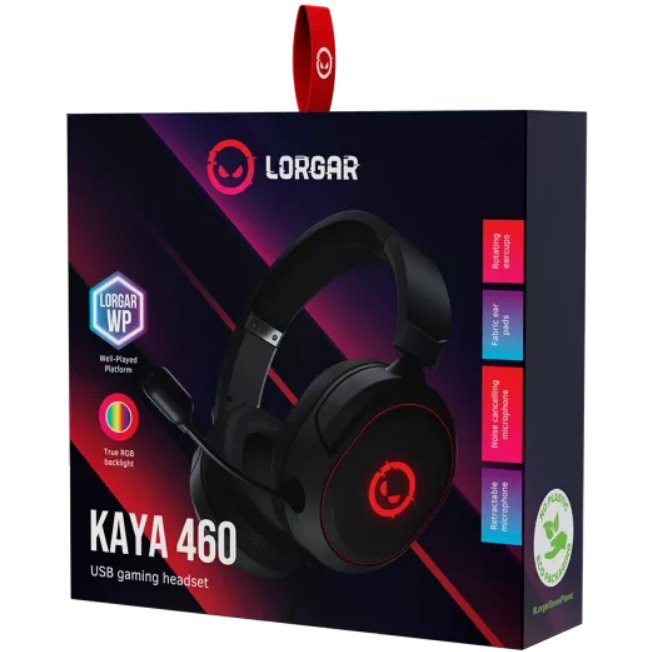 Herný headset LORGAR Kaya 460, RGB, USB-A, výsuvný mikrofón s ANC, 40 mm náušníky