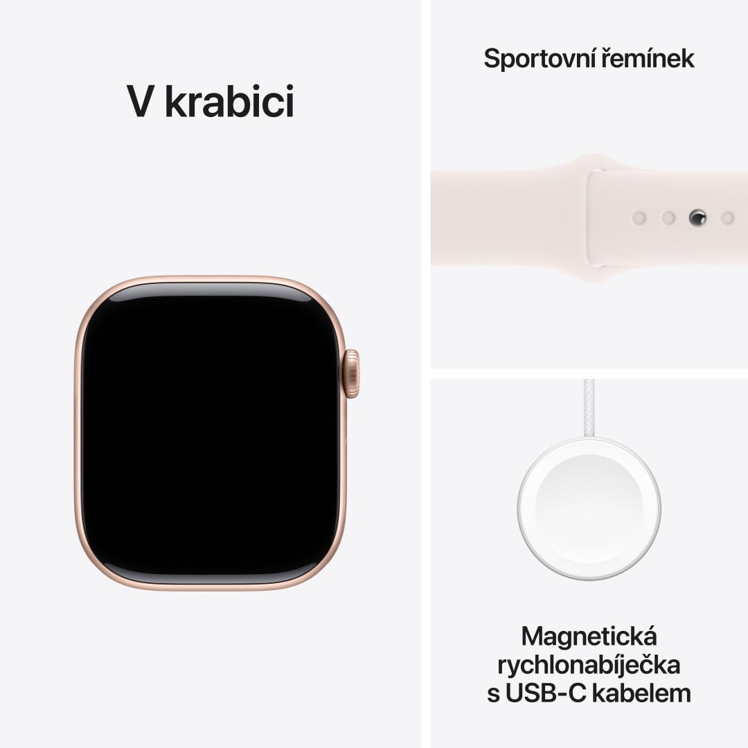 Hliníkové puzdro Apple Watch Series 10 GPS 42 mm v ružovo-zlatej farbe so svetloružovým športovým remienkom - S/M (MWWH3QC/A)