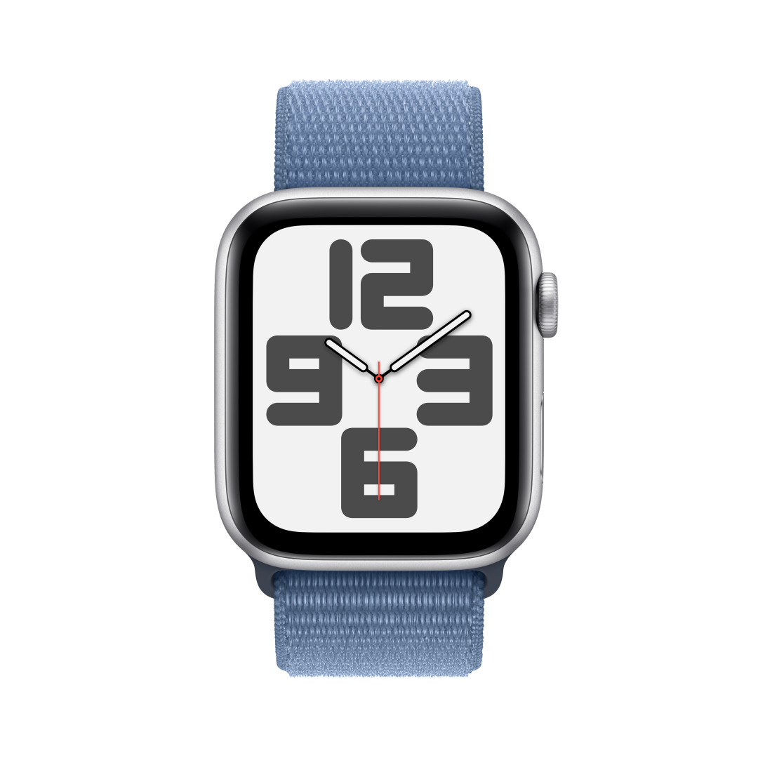 HOD GPS MTP Apple Watch SE 44mm Stříbrný hliník s ledově modrým provlékacím sportovním řemínkem