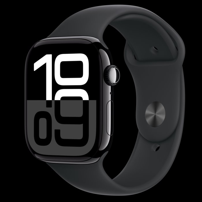 HOD GPS MTP Apple Watch Series 10 GPS 46mm Jet Black hliníkové puzdro s čiernym športovým remienkom - S/M