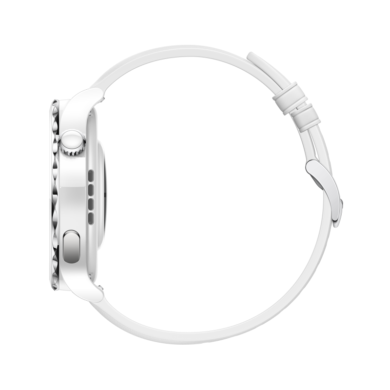 Huawei Watch GT3 Pro 43 mm, strieborný rámček, biele keramické puzdro, biely kožený remienok