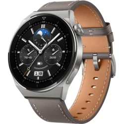Huawei Watch GT3 Pro 46 mm, puzdro z ľahkého titánu, sivý kožený remienok
