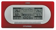 Hyundai Meteostanice WSC 1928R, červená, předpověď počasí, měření tlaku, budík, hodiny, venkovní čidlo