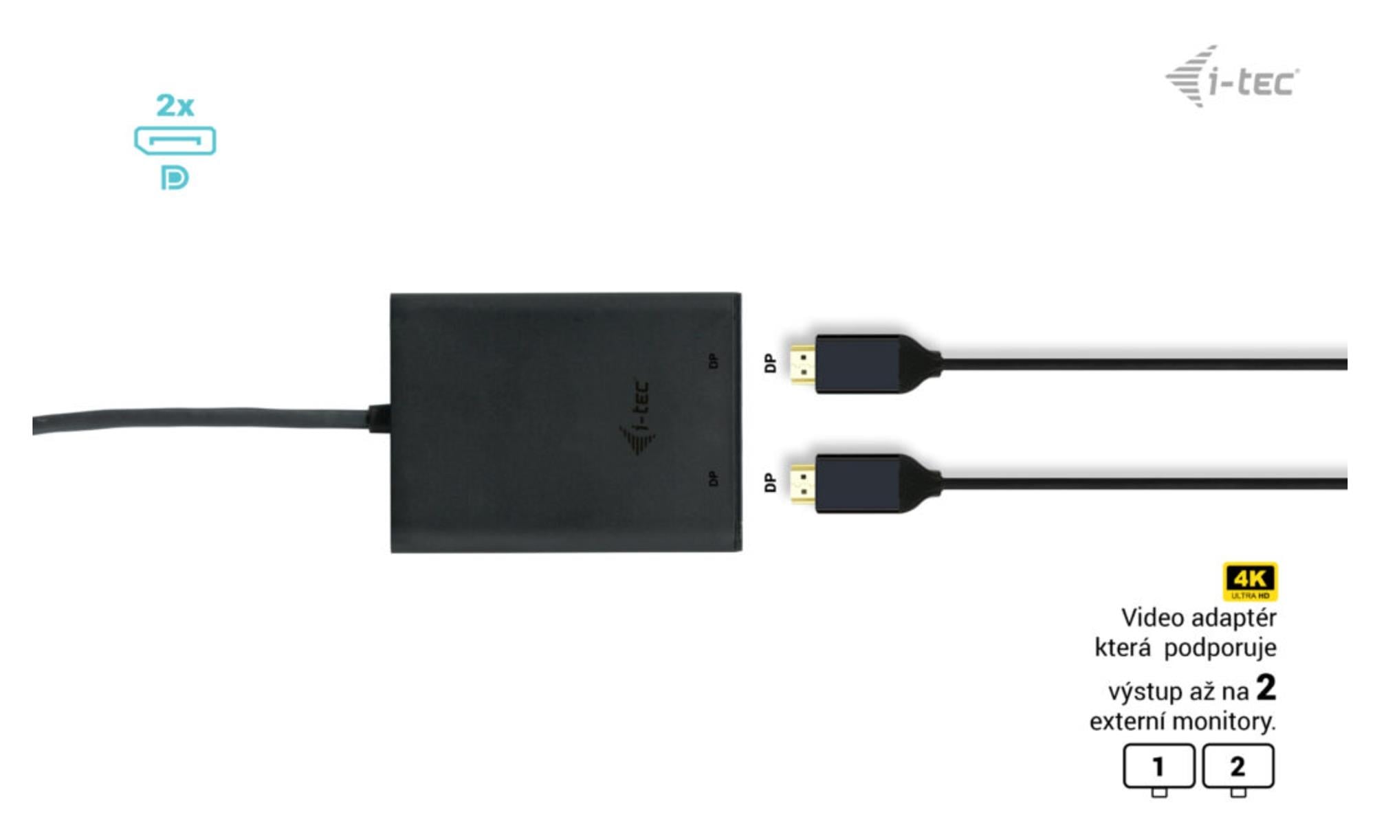 i-tec USB-C Dual 4K/60Hz (single 8K/30Hz) DP Video Adapter