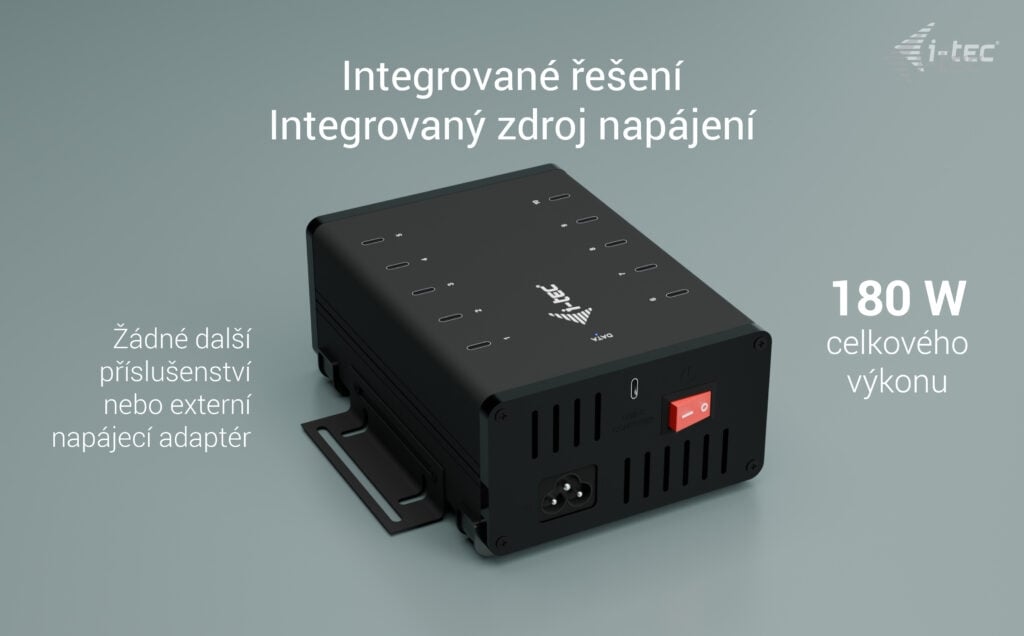 i-tec USB-C/USB-A Metal Charging + Data HUB, 15W/port, 10x USB-C, 180W