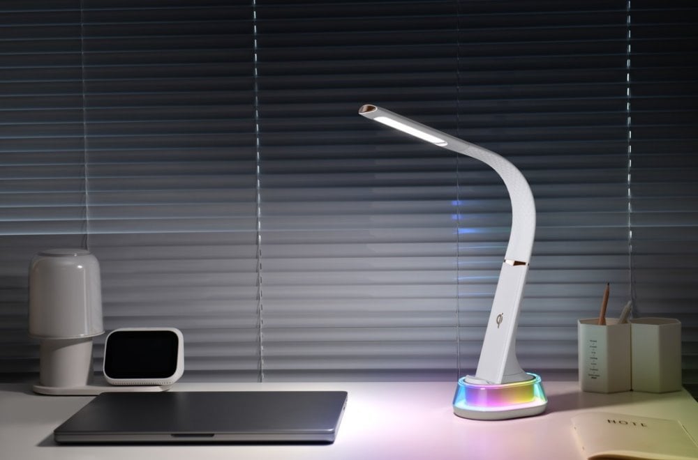 IMMAX LED stolová lampa CORELLA biela + zlaté prvky