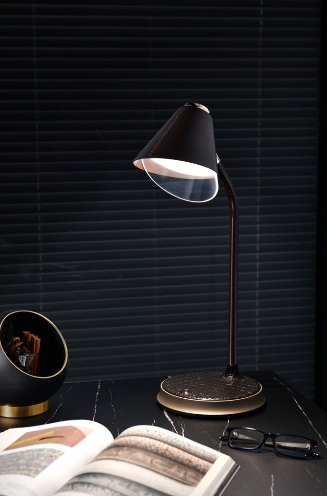 IMMAX LED stolová lampa FINCH hnedá + zlaté prvky
