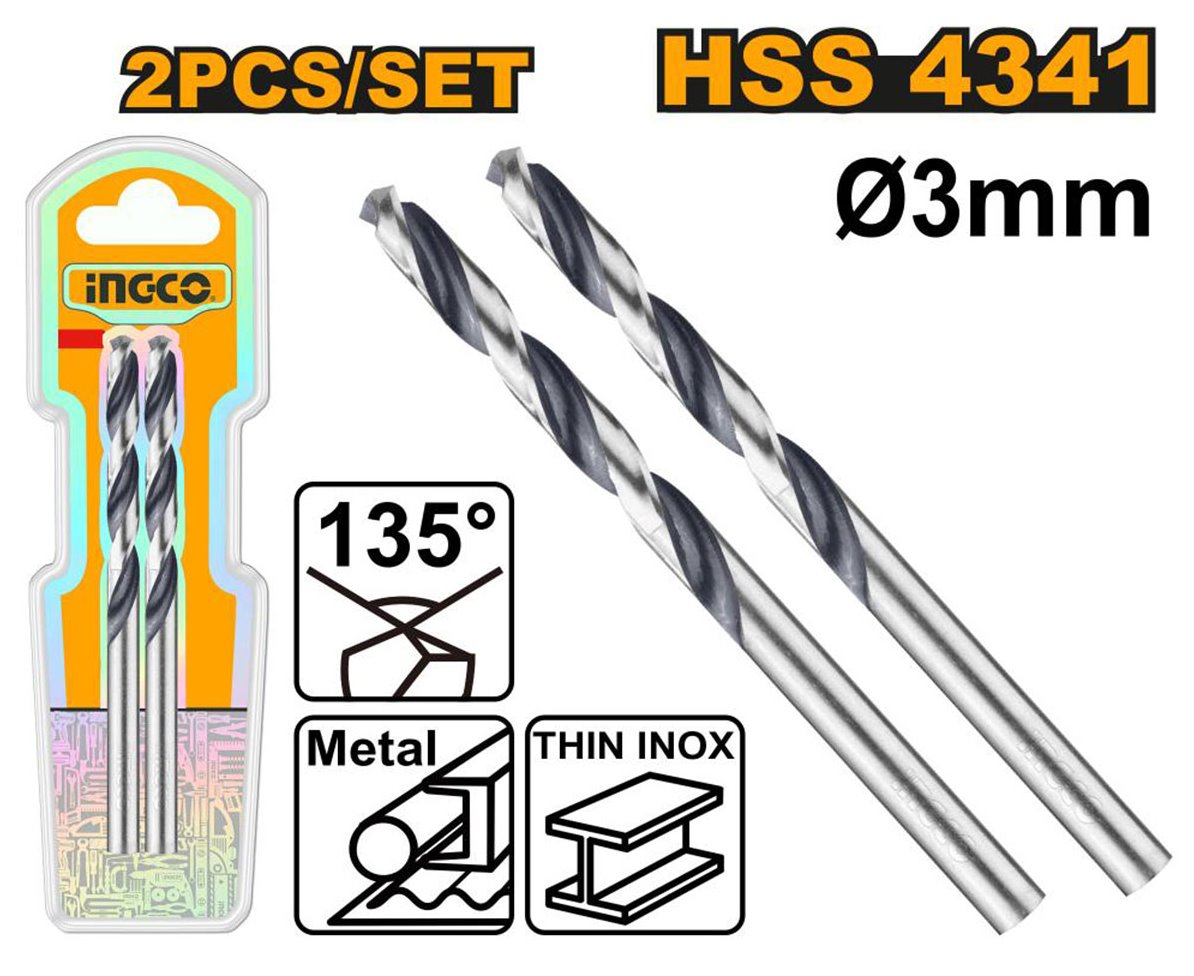 Ingco DBT1200024 HSS vrták do kovu, sada 2 ks, 2 mm
