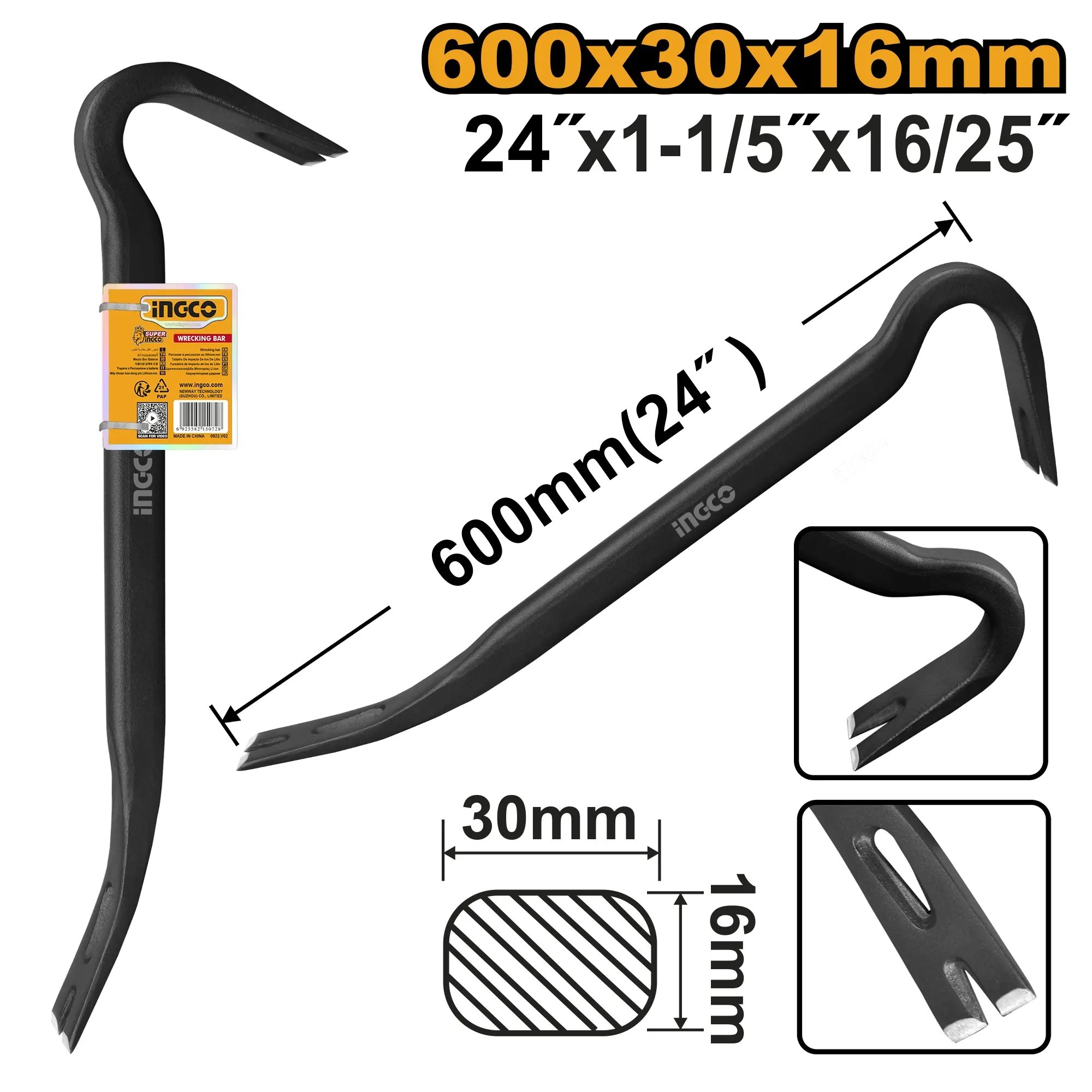 Ingco HWBA01242 Vytahovač hřebíků - páčidlo 600mm